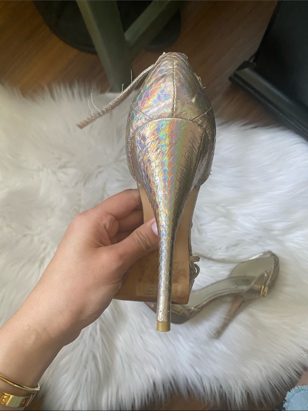 Pelle moda Gold Holographic Open-Toe High Heel Sandals - Women's - Picture 4 of 5